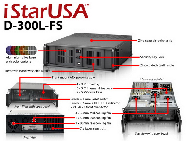iStarUSA D-300L-FS 3U High Performance Rackmount Chassis with Front-mounted ATX Power Supply — view 4
