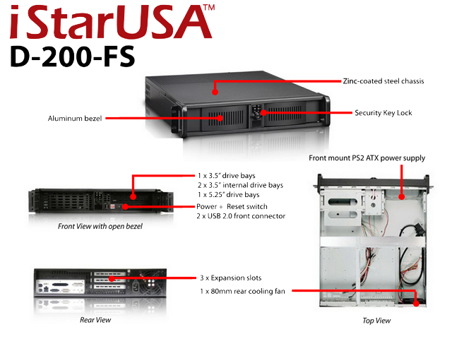 iStarUSA D-200-FS 2U Compact Stylish Rackmount Chassis with Front-mounted ATX Power Supply — view 6