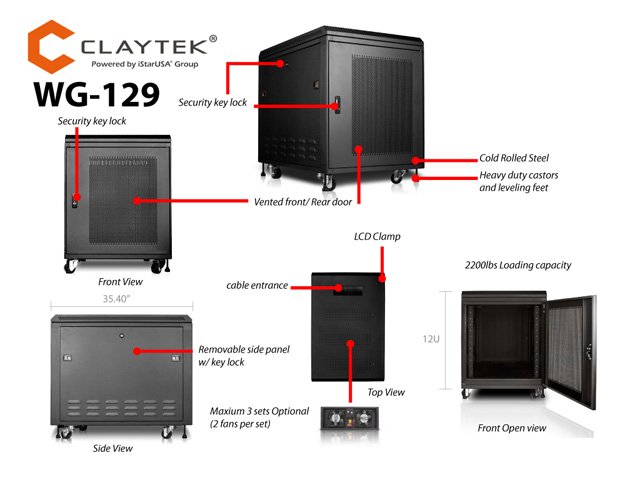 iStarUSA WG-129 12U 900mm Depth Rack-mount Server Cabinet — view 8