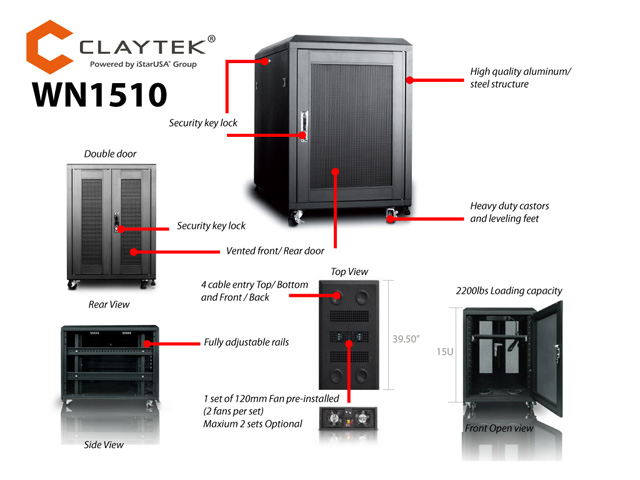 iStarUSA WN1510 15U 1000mm Depth Rack-mount Server Cabinet — view 8