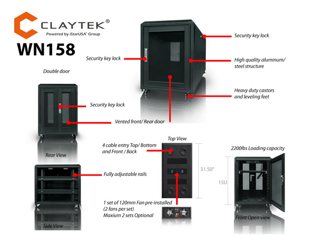 iStarUSA WN158 15U 800mm Depth Rack-mount Server Cabinet — view 8