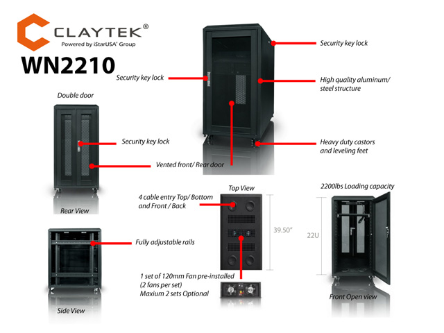 iStarUSA WN2210 22U 1000mm Depth Rack-mount Server Cabinet — view 8