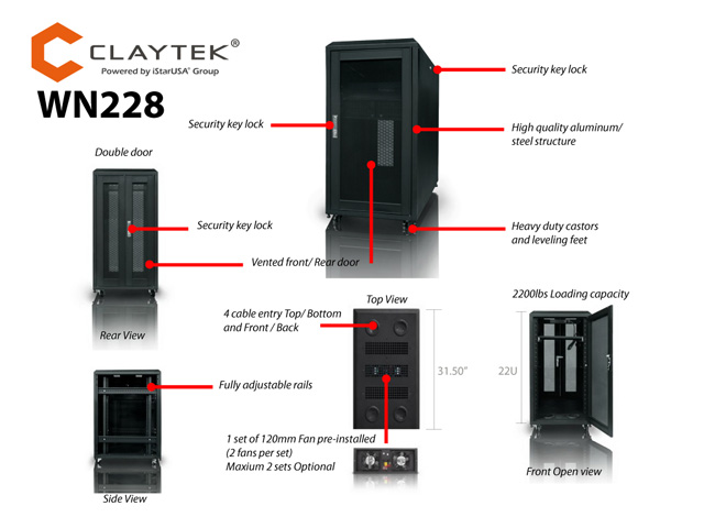 iStarUSA WN228 22U 800mm Depth Rack-mount Server Cabinet — view 8