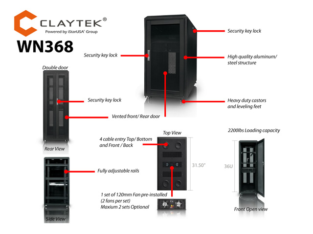 iStarUSA WN368 36U 800mm Depth Rack-mount Server Cabinet — view 8