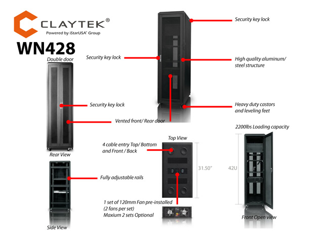iStarUSA WN428 42U 800mm Depth Rack-mount Server Cabinet — view 8