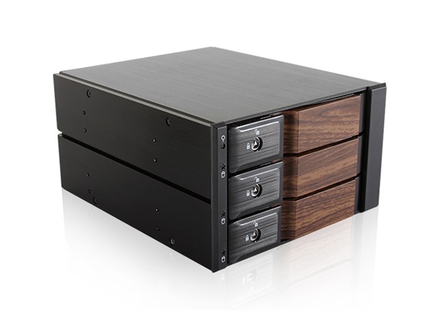 iStarUSA BPN-DE230HD-WB — Trayless 2x 5.25" to 3x 3.5" 12Gb/s HDD Hot-swap Rack with Wood Look Bezel