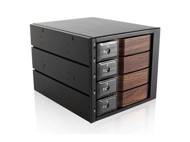 iStarUSA BPN-DE340HD-WB — Trayless 3x 5.25" to 4x 3.5" 12Gb/s HDD Hot-swap Rack with Wood Look Bezel