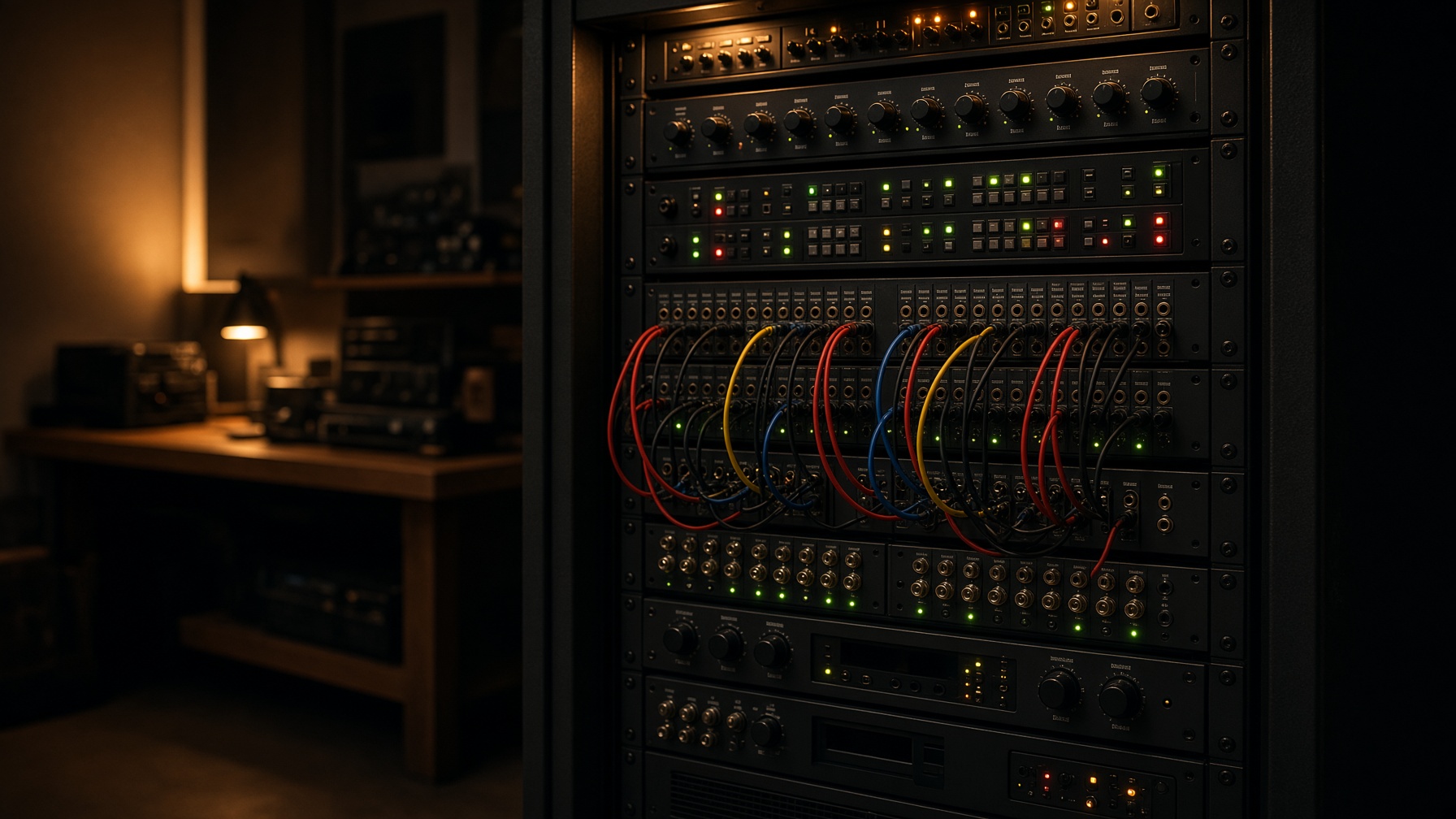 Studio audio and video equipment rack
