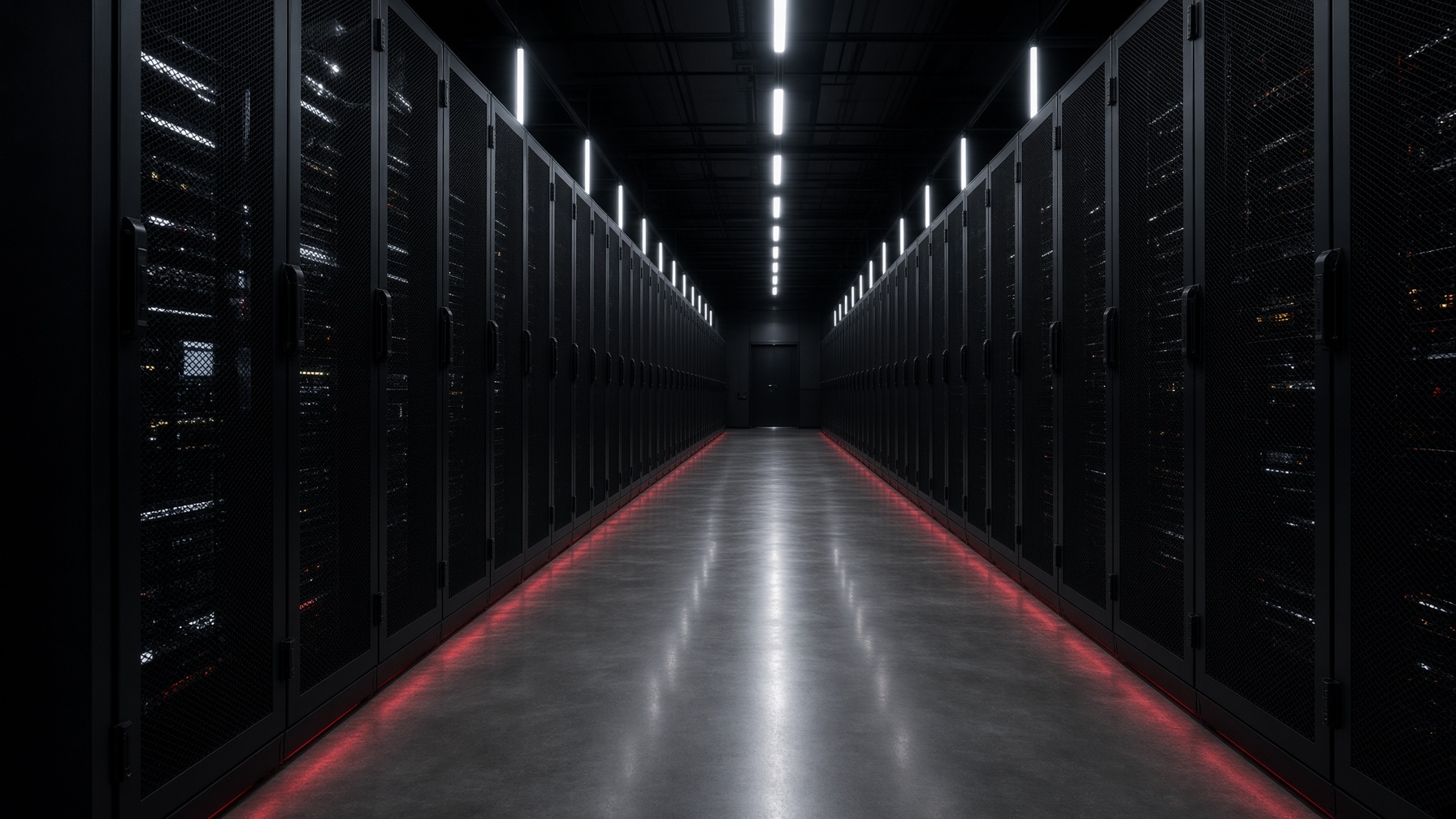 Data center aisle of server cabinets
