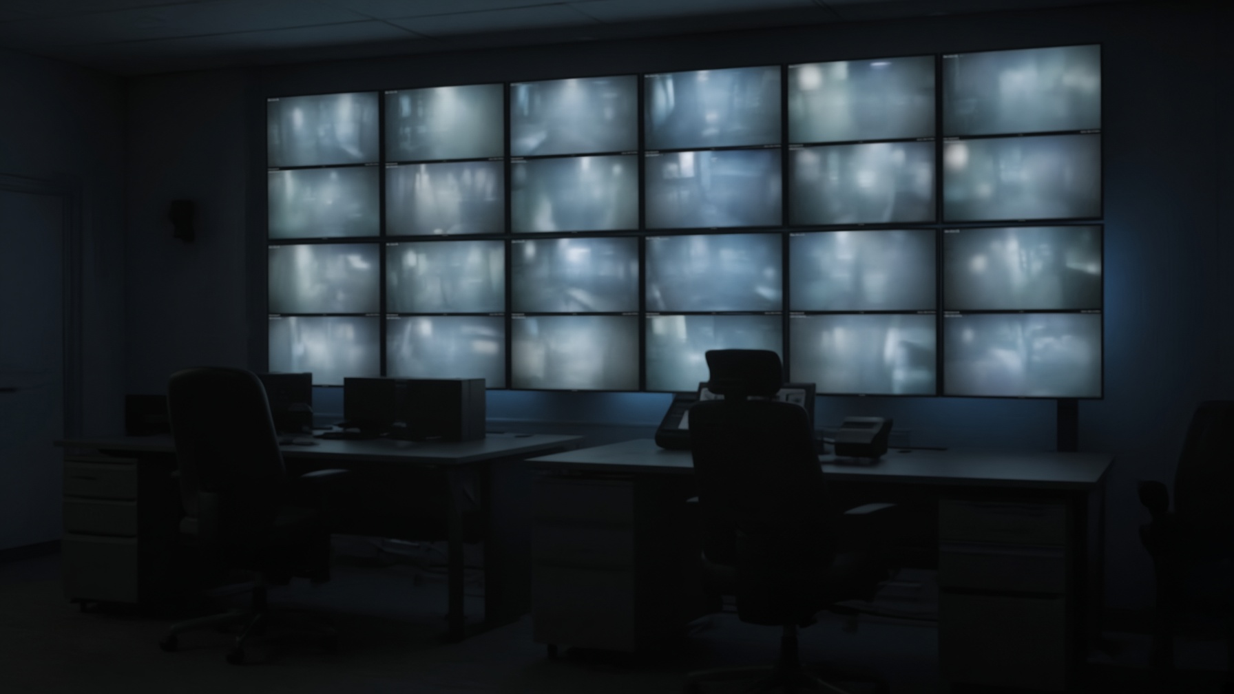 Security control room with a wall of monitors
